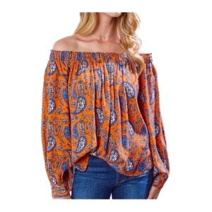 Karen Kane Orange Paisley Off-Shoulder Top